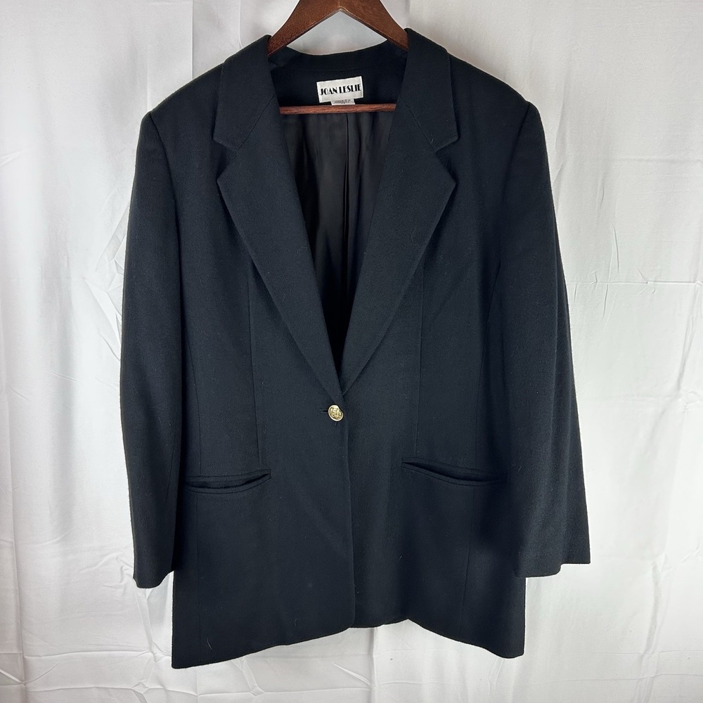 Joan Leslie‎ Vintage Women's Blazer Jacket Size 14W Black Wool Nylon Blend
